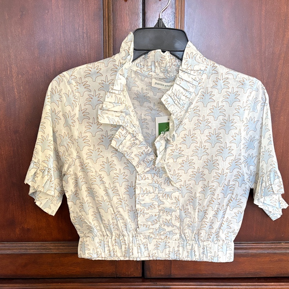 Women's Cream Ruffle Cropped Blouse